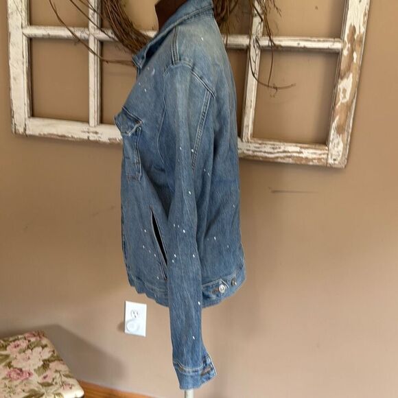 7 for all mankind mens denim trucker jacket size medium paint splatter distresse - Picture 3 of 9